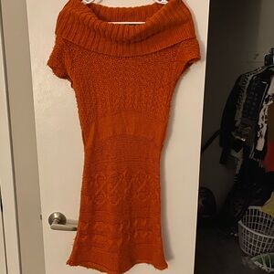 Say What? Vibrant Orange Cowl Neck Sweater Dress